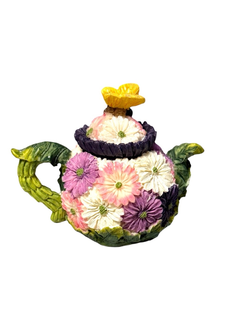 Russ Berrie 90’s 3-D Chrysanthemums & Butterflies Succulent Miniature Teapot - Picture 2 of 5